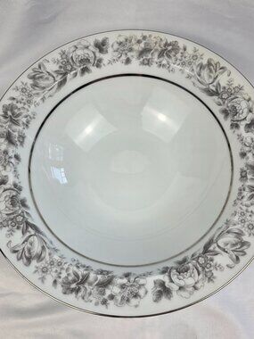 Style House Prestige Round Serving Bowl 10 Inch Gray Flowers on Rim